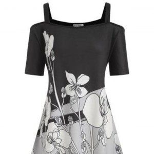 NWT's Rosegal Plus Size Open Shoulder Lotus Print Tunic Top-L-(Size 14)